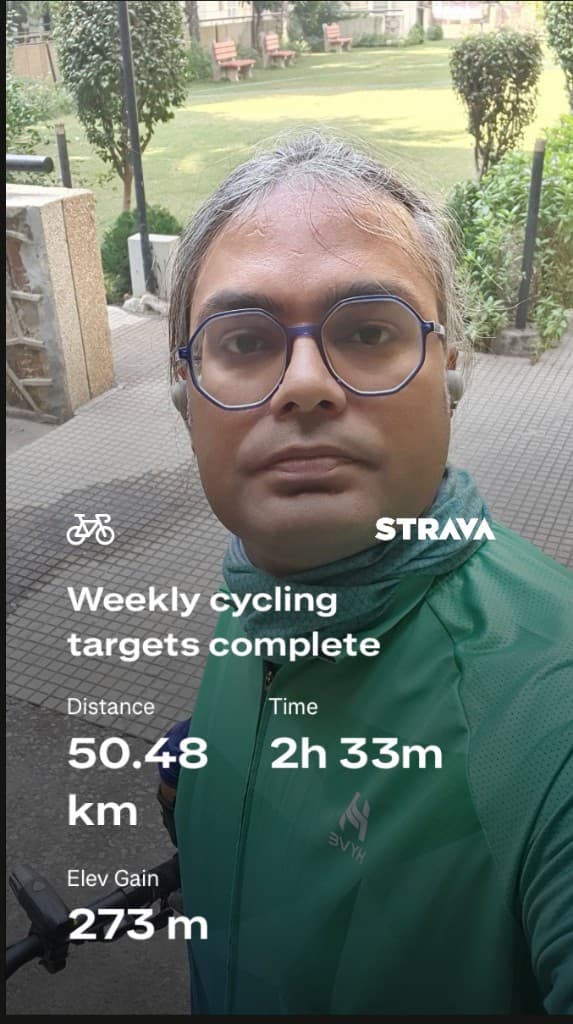Weekly cycling targets complete: 50.48 km.
